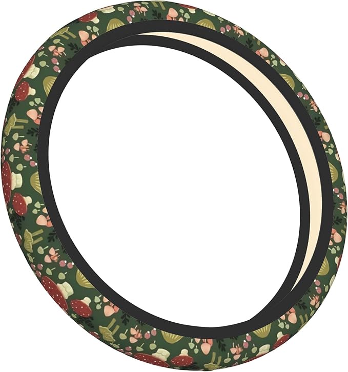 Green Mushrooms Steering Wheel Cover for Women Men Girls, Universal 15 Inch Anti Slip Steering Wheel Protector Car Accessories Interior for Auto Truck SUV