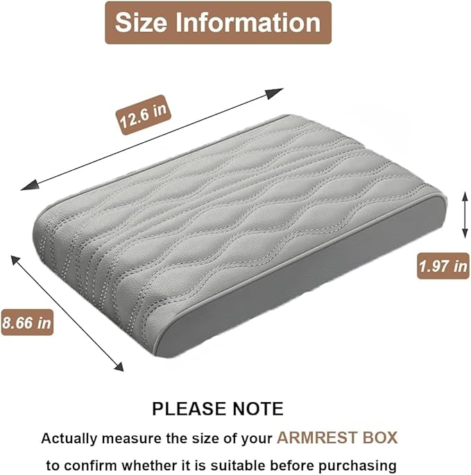 BODLYL Car Center Console Cover, Memory Foam Car Armrest Cushion, Beige Auto Arm Rest Pad, Leather Arm Rest Covering Car, Hand Rest Pillow for SUV/Truck/Vehicle (Gray)