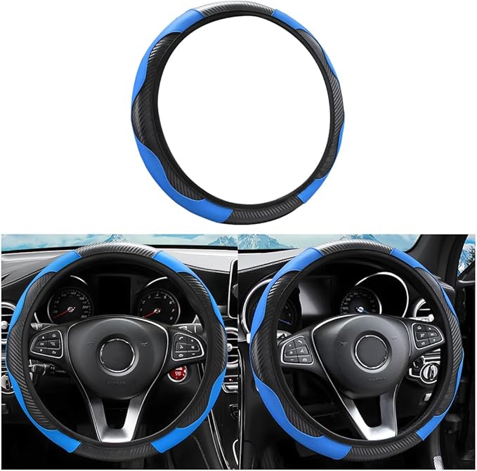 Car Steering Wheel Cover, Universal Microfiber PU Leather Elastic 15 inch Stitching Color Anti-Slip Steering Wheel Protector, Car Interior Accessories Steering Wheel Cover for Men Women (Blue)