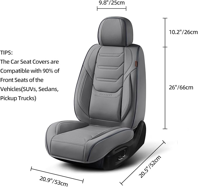 TIEHESYT Leather Car Seat Covers Full Set with Lumbar Support, Breathable and Waterproof Car Seat Cover, Universal Seat Covers for Cars, Trucks, SUVs, Sedans, Airbag Compatible, Gray