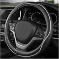 Car Steering Wheel Cover, 15 Inch Anti-Slip Breathable Leather Auto Steering Wheel Protector, Full Surround Soft Steering Wheel Cover for Men Women, Car Interior Accessories (Black & White)