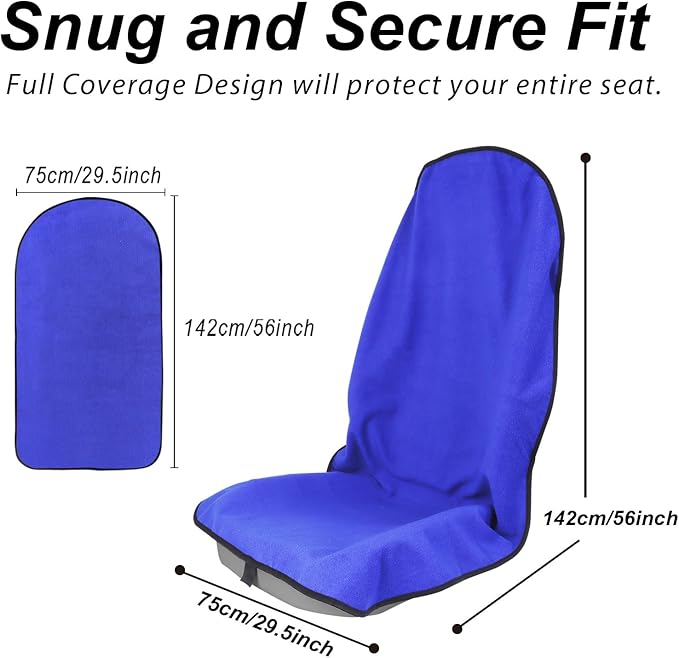 nbnhxnff Sweat Towel Car Seat Cover Protector Front Seats for Gym Workout, Running, Swimming, Beach and Hiking, Waterproof Universal Seat Cover for Car, Trucks, Van & SUV (Blue, 1pcs Front Seat)