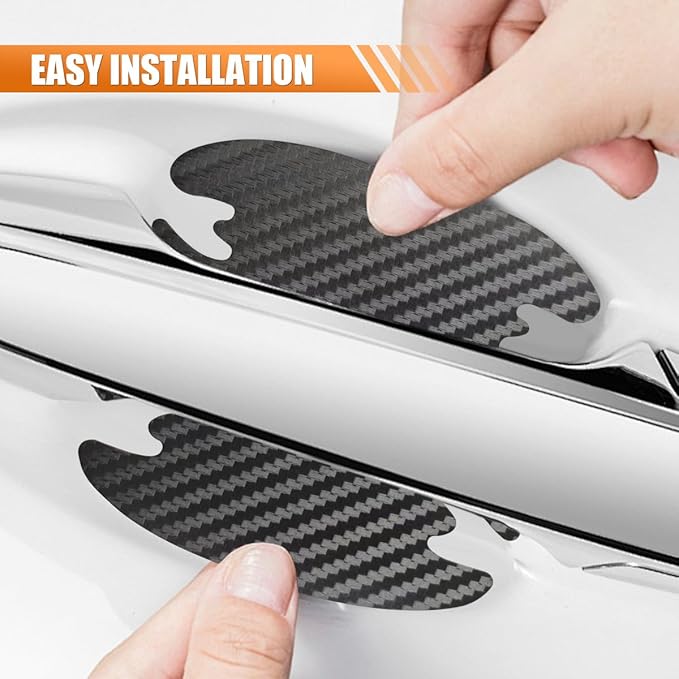 4PCS Car Door Handle Cup Scratch Protector, 3D Carbon Fiber Door Bowl Sticker, Car Paint Protective Film, Universal Automotive Doors Handle Guard Pad for Most Cars (Black)