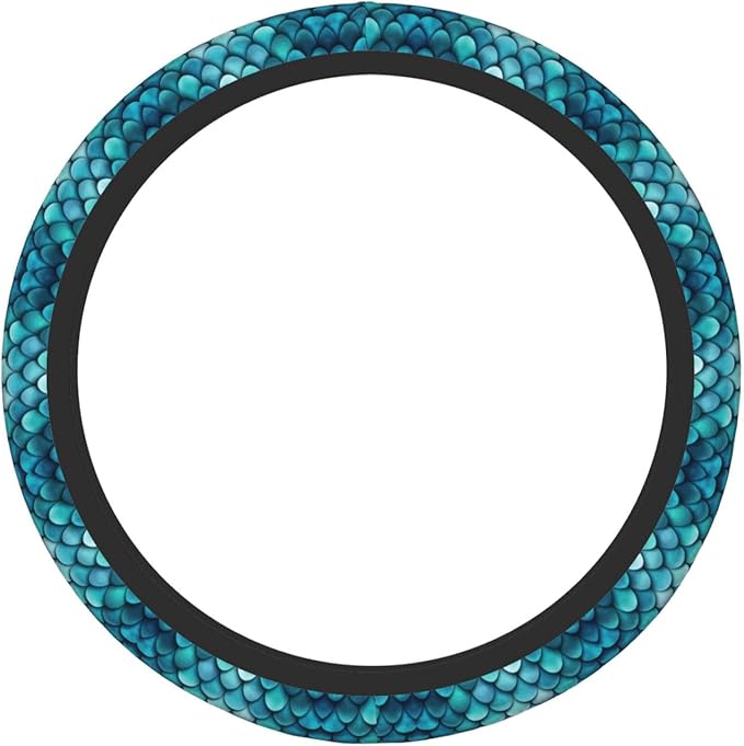 Blue Teal Mermaid Fish Scales Art Car Steering Wheel Cover, 15 Inch Steering Wheel Cover Stylish Decor for Most Cars