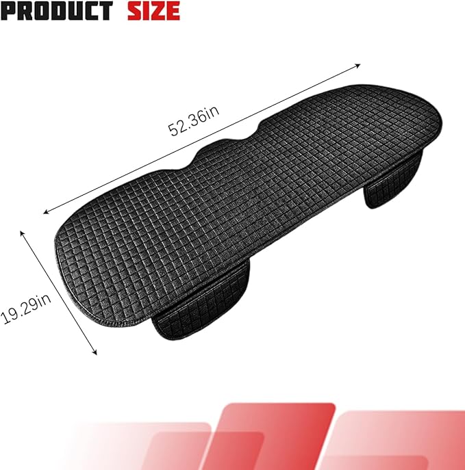 Car Back Seat Cover, Long Bottom Vehicle Rear Seat Protector with Storage Pockets, Breathable Linen Automotive Backseat Bench Cushion Pad Accessories, Universal for SUV Trucks (Black)