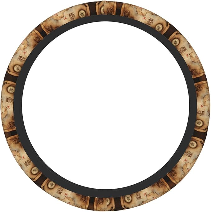 Treasure Hunt Map-Pirate Universal Fit Steering Wheel Cover for Car, Truck, and SUV, Durable Steering Wheel Protection