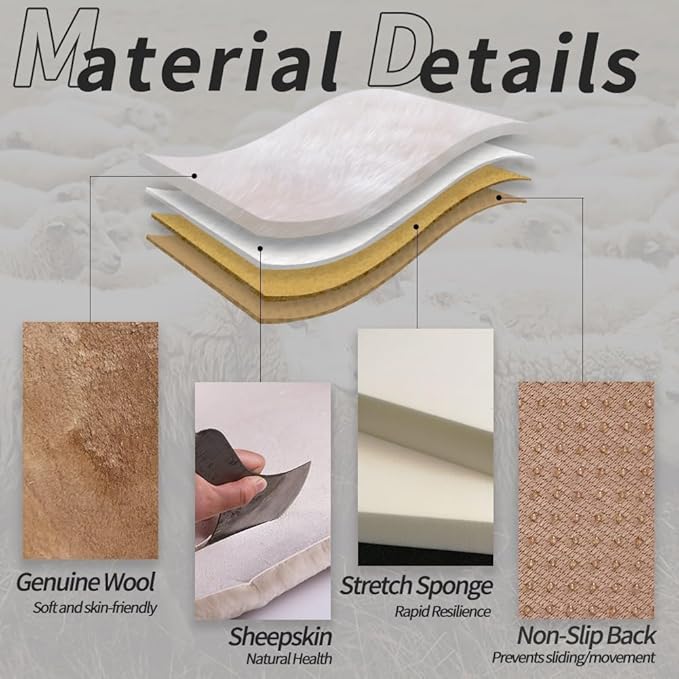 LLB Genuine Sheepskin Car Seat Cushion Seat Covers for Cars Trucks SUV Comfort Seat Protector Pad for Car Driver Seat Car Accessories for Women Office Chair Car Decor (Khaki, Front Seat Cushion-1 Pc)