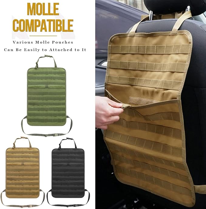 Car Truck Seat Back Organizer Tactical Molle, Upgrade Tactical Vehicle Panel Organizer with 5 Detachable Molle Pouch, Universal Fits for Most of Vehicle (Black)