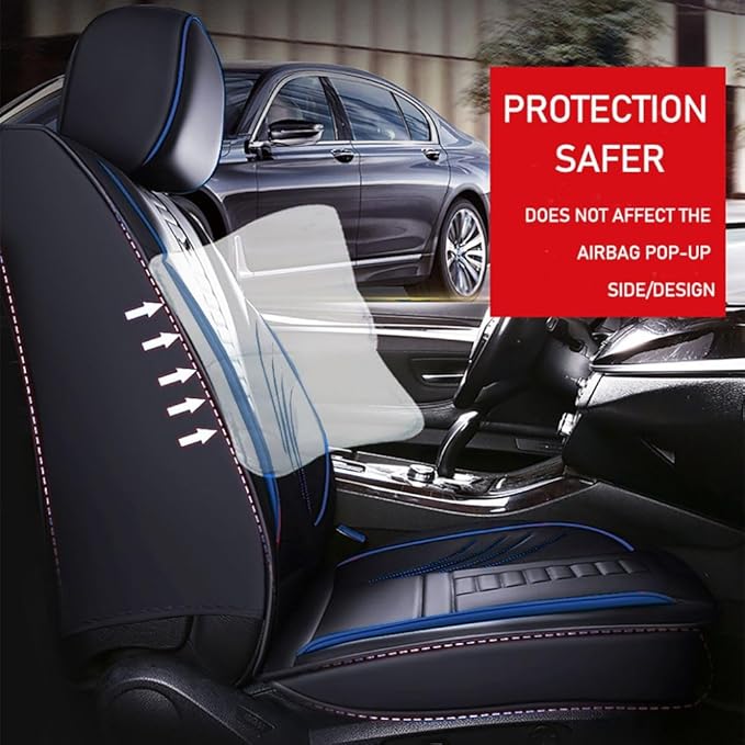 Niscarda for Volkswagen Taos Seat Covers 2022-2024, 3D Protection Faux Leather Seat Protector Car Interior Covers with 2 * Neck Pillow & 2 * Lumbar Support (Black and Blue, Full Set)