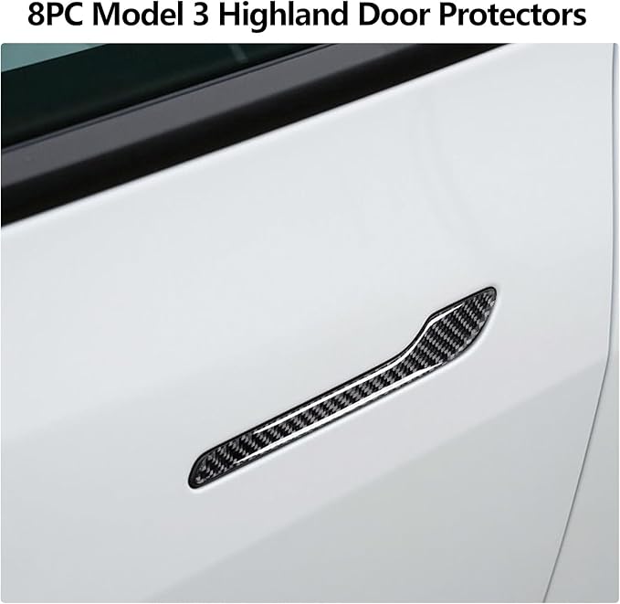 4PCS Tesla Model 3/Y Door Handle Cover Set (2017-2025) Highland & Juniper Compatible, Car Door Handle Sills Protection Wrap Exterior Accessories, Carbon Fiber 3D Sticker
