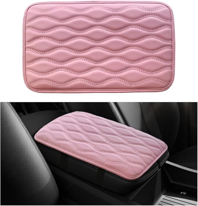 Car Center Console Pad, Waterproof Leather Armrest Seat Box Cover Protector, Non-Slip Middle Console Cushion Pad Interior Decor Fits Most Vehicles, Car Accessories (Pink)