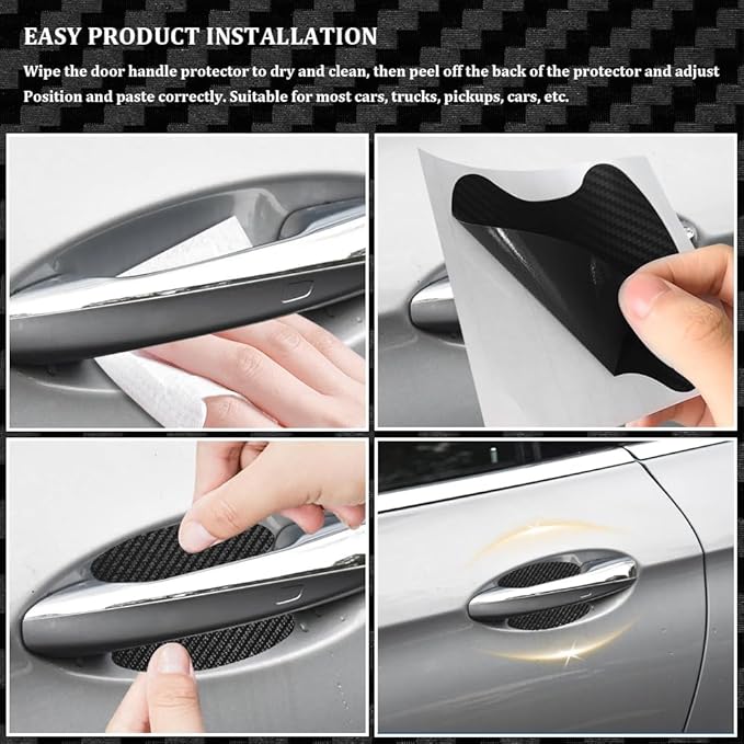 4PCS Car Door Handle Cup Scratch Protectors, Carbon Fiber Anti-Scratches Car Door Cup Protector, Universal Door Handle Protective Film, Car Door Handle Paint Cover Guard Pad for Most Car Handles
