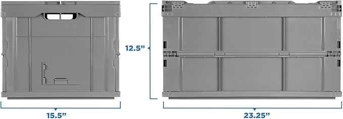 Mount-It! Folding Plastic Storage Crate, PACK OF 3, Collapsible Utility Distribution Container with Attached Lid, 65L Liter Capacity, Gray,