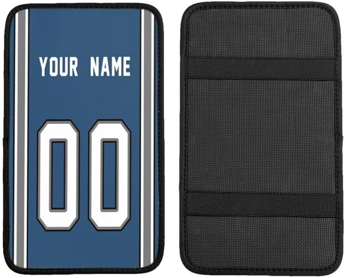 Custom Car Armrest Cover,Add Personalized Name and Number As Gifts for Loyal Football Fans,American Football Auto Center Console Pad Car handrail Box Cushion,Fit for Most Car Seat Box Cover Protector