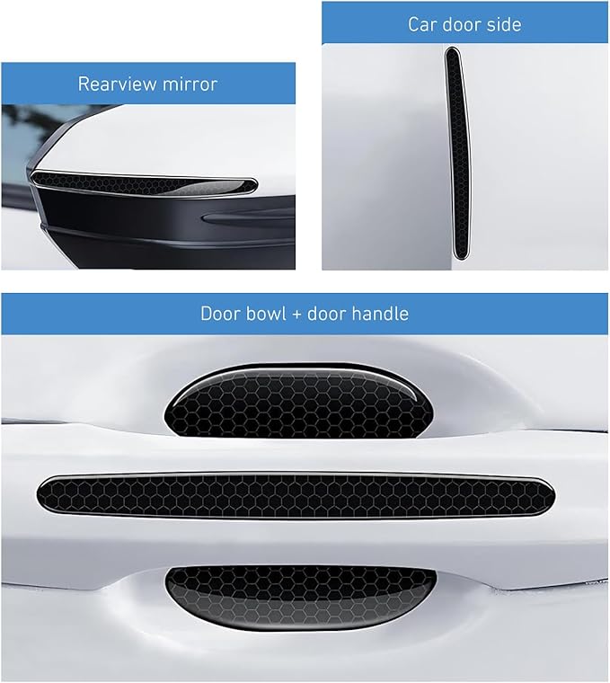 8PCS Car Door Handle Protectors, Anti-Scratch Anti-Bumping Car Doors Handle Bowl Sticker, Reflective Auto Door Handles Paint Protective Film, Universal Protection Guard for Most Cars (Black)