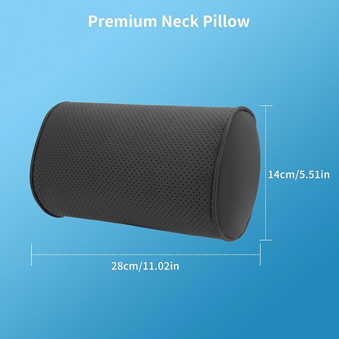 Car Headrest Pillow for Driving - Luxury Leather 100% Memory Foam, Ergonomic Neck Support - Universal Fit Head Rest Travel Pillow for Most Cars, Home & Office, Black, 2 Pack