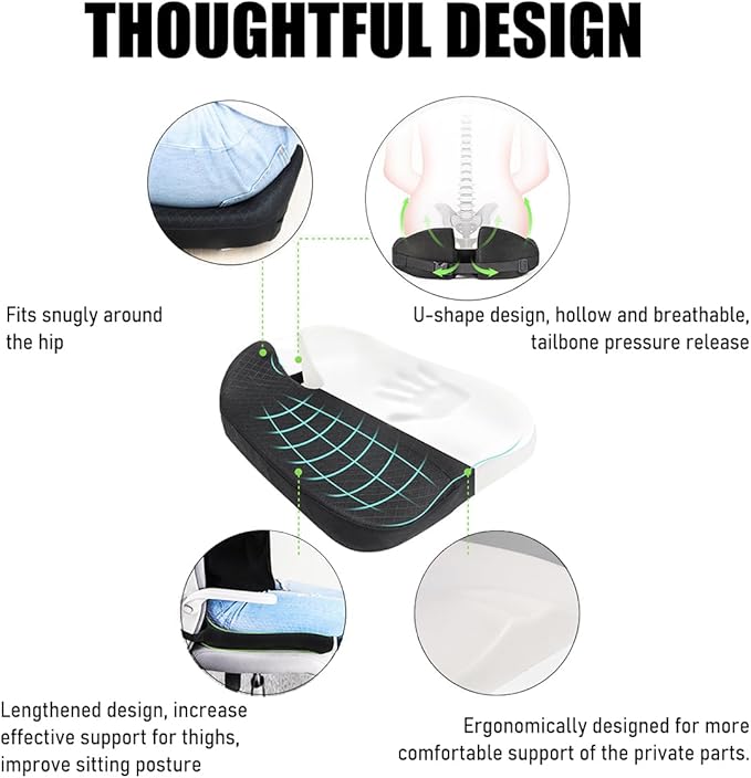 Car Seat Cushion, Soft Memory Foam Auto Cushion, Comfortable & Breathable Automotive Front Seat Buttom Cushion Pad, Universal Vehicle Truck SUV Van Car Accessories (Black)