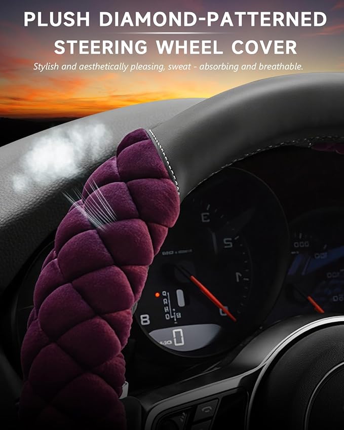 Cxtiy Universal Car Steering Wheel Cover Fluffy Soft Winter Plush Steering Wheel Cover (A-Purple)