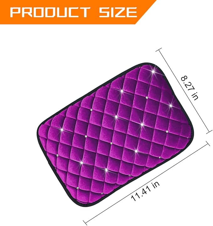 Car Center Console Cover, Crystal Rhinestone Fluffy Soft Vehicle Armrest Seat Box Cushion Pad, Automotive Interior Middle Console Protector, Universal for Automobile RV Truck (Purple)