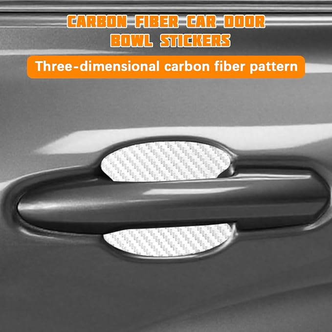 Car Door Handle Cup Protector, 4PCS Carbon Fiber Anti-Scratch Vehicle Door Handle Bowl Sticker, Self-Adhesive Automotive Paint Protective Film, Universal for SUV RV Truck (White)