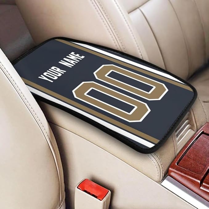 Custom Car Armrest Cover,Add Personalized Name and Number As Gifts for Loyal Football Fans,American Football Auto Center Console Pad Car handrail Box Cushion,Fit for Most Car Seat Box Cover Protector