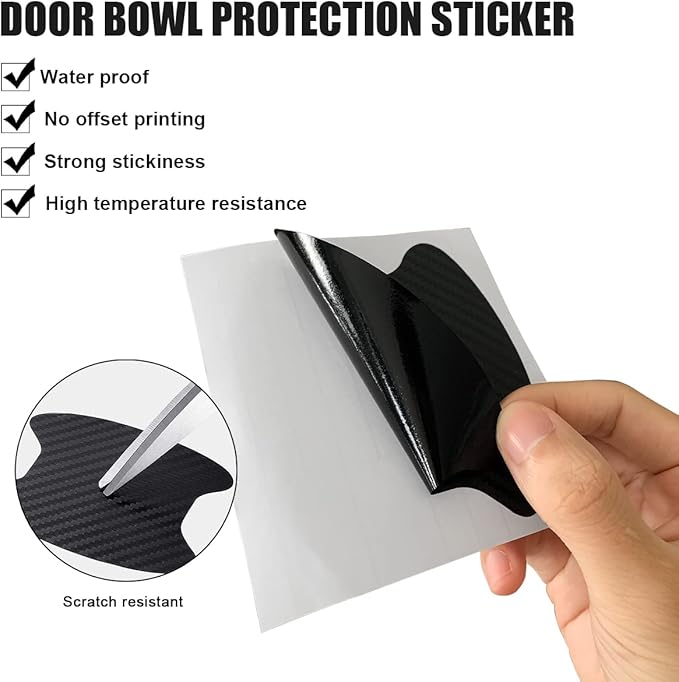 4PCS Car Handle Cup Stickers, Carbon Fiber Scratch Auto Door Protective Film, Non-Marking Car Bowl Protector, Universal Paint Cover Guard for Most Cars, SUV, Van (Black)