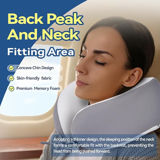 Letumalos Memory Foam Neck Pillow for Travel Adjustable Airplane Pillow 100 Percent Memory Foam Ergonomic Support for Sleeping on Flights Cars Office Home Use for Adults Men Women