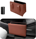 Car Trash Can, Foldable Waterproof Leather Car Garbage Organizer Holder, Automotive Mini Dustbin Container with One Roll Trash Bag, Universal Interior Car Accessories (Brown)