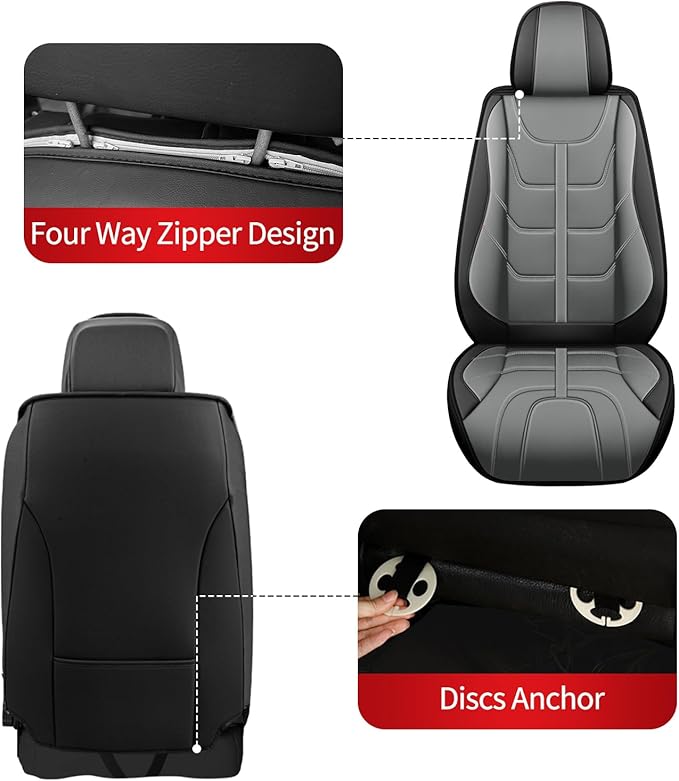 TTX LIGHTING Front Seat Covers Fit for Chevy Impala 2009-2020 Waterproof Leather 2 Front Seat Covers Automotive Seat Cushion Car Seat Protectors with Airbag Compatible (Grey)