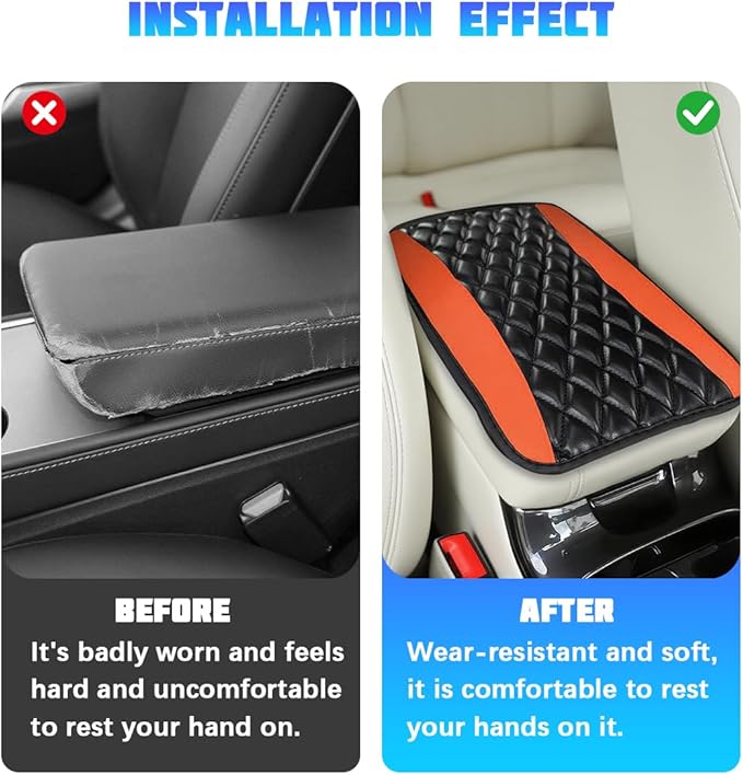 Car Center Console Cover, Comfortable PU Leather Vehicle Armrest Storage Box Cushion Pad, Anti-Scratch Automotive Interior Arm Rest Cover Protector, Universal for Truck SUV Sedan (Orange)