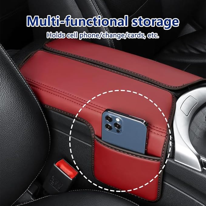 Center Console Cover Compatible with Benz C Class W205 C200 C250 C300 2015-2021 GLC 2016-2022 Class EQC 2019-2024,Armrest Cover Pad Leather Cushion Protector with Black Storage Pocket