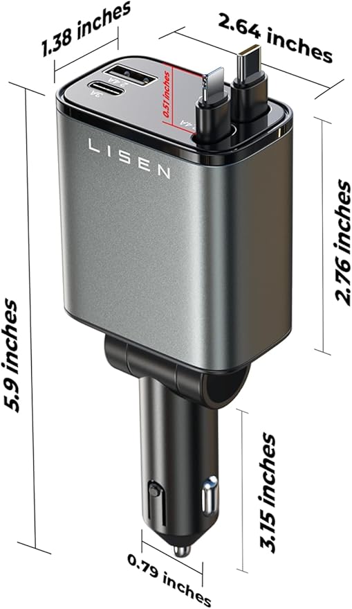 LISEN Retractable Car Charger, Lighting Deals of Today, Retractable Car Charger for iPhone 17 Pro Max Air 16 15 iPad Samsung, Valentines Day Gifts for Men Women, Car Accessories for Truck Jeep Ford
