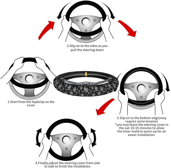 Swono Snowflakes Car Steering Wheel Covers Snowflakes On A Black Universal Fit 15 Inch Anti-Slip Steering Wheel Protector Cover Stretch-On Fabric Automotive Car SUV Sedans