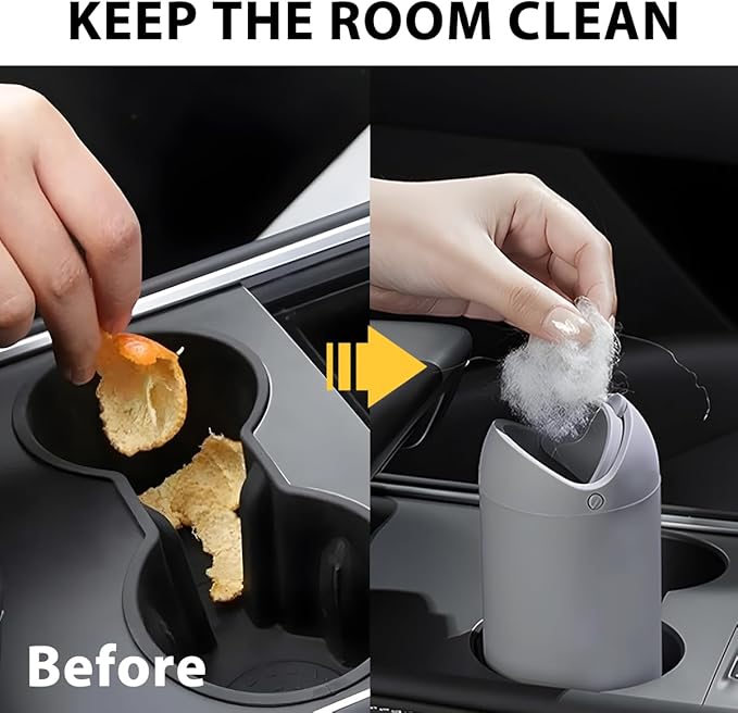 Car Trash Can with Lid, Silicone Leakproof Mini Round Vehicle Garbage Bin for Cup Holder, Portable Automotive Interior Waste Storage & Organizers Accessories, Universal Fit (Gray)