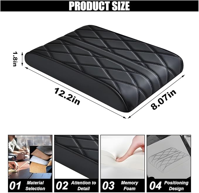 Car Center Console Cover Pad, Leather Auto Console Arm Rest Cover, Waterproof Car Armrest Seat Box Cushion Protector, Memory Foam Armrest Pillow for Most Cars
