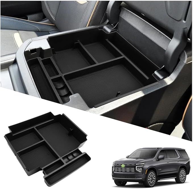 Ruiya 2026 GMC Yukon Denali Center Console Organizer Compatible with 2021-2026 Chevy Tahoe/Suburban(Premier/High Country) & Yukon/Yukon XL(Denali/Denali Ultimate)(Only Fit for Power Sliding Console)