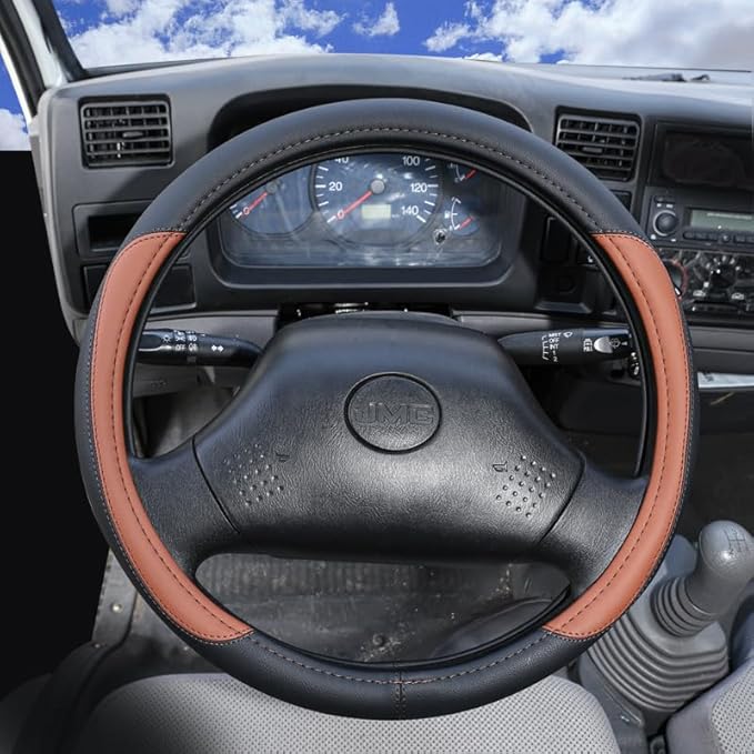 Product Truck Steering Wheel Cover PU Leather Anti Slip Anti Rub Four Season Universal 16 17 18 19inch (Black Brown, 18inch)