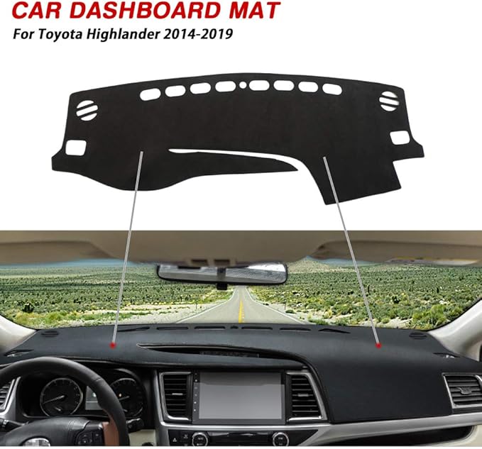 CARTIST Dashboard Cover Mat for 2014-2017 2018 2019 Toyota Highlander Accessories Dash Cover Suede Dash Mat Sunshade Glare UV Rays Protector