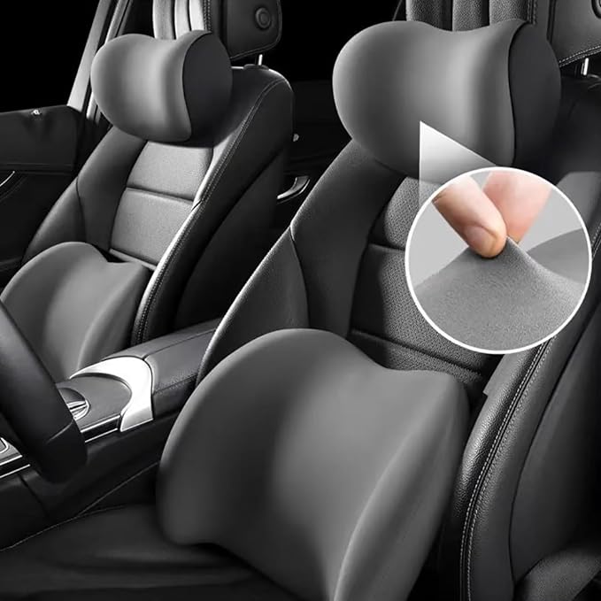 Car Lumbar Support Pillow and Car Neck Pillow for Nissan Note Tiida Wingroad NV200, Ergonomic Memory Foam Car Seat Headrest & Lumbar Cushion with Adjustable Strap Neck and Back Pain Relief Cushion