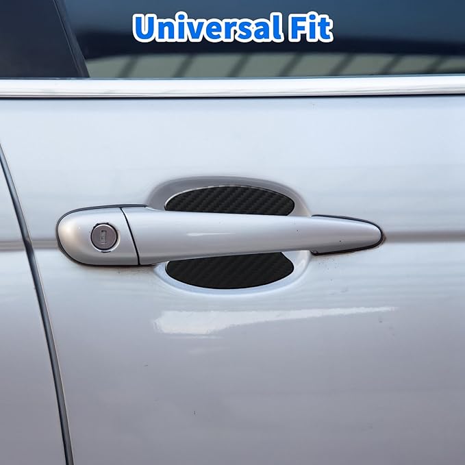 8 Pcs Car Door Handle Cup Scratch Protector, Durable TPU Carbon Fiber Door Bowl 3D Sticker, 3.74''×3.93'' Universal Doors Handle Protectors for Most Vehicles (Medium-Black)