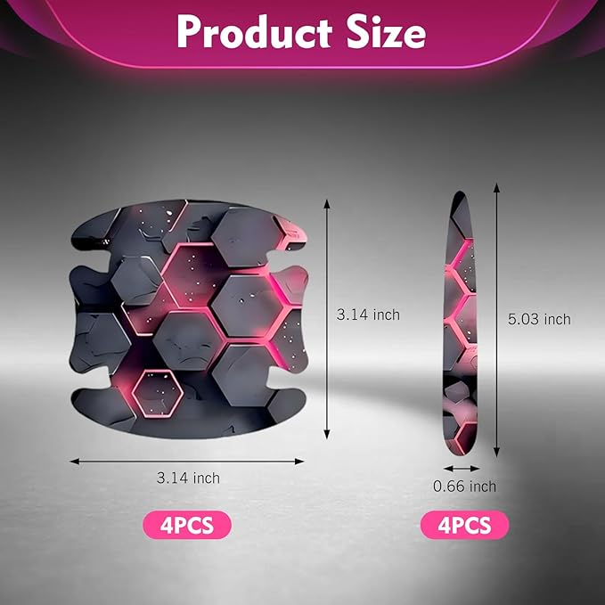 4 Pack Car Door Handle Scratch Protectors, 3D Geometry Patterned Anti-Scratch Door Handle Paint Film Cover Stickers, Universal Self-Adhesive Automotive Accessories for Most Cars (Style B)