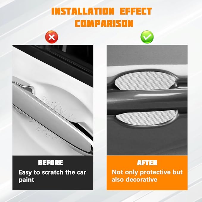 Car Door Handle Cup Protector, 4PCS Carbon Fiber Anti-Scratch Vehicle Door Handle Bowl Sticker, Self-Adhesive Automotive Paint Protective Film, Universal for SUV RV Truck (Silver)