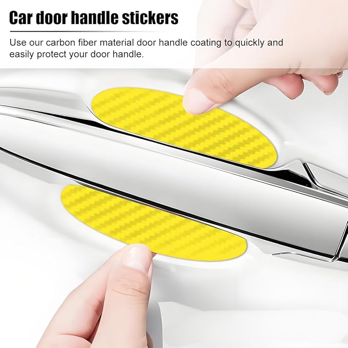 Car Door Handle Cup Scratch Protector, 4PCS 3D Carbon Fiber Vehicle Handle Bowl Sticker, Automotive Exterior Door Cup Protection Decal, Universal for SUV Caravan Automobile (Yellow)