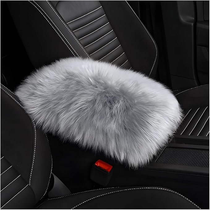 Car Center Console Cover Pad, Fluffy Middle Console Pad Armrest Seat Box Cover, Universal Furry Arm Rest Decoration Protector for Car Truck SUV, Interior Car Accessories (Gray)