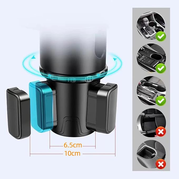 360° Rotatable Car Cup Holder Expander Tray - Adjustable Auto Food Table Desk with Anti-Slip Base, Universal Fit for Front & Back Seat, Holds Snacks, Phones, Drinks (18kg Load Capacity)