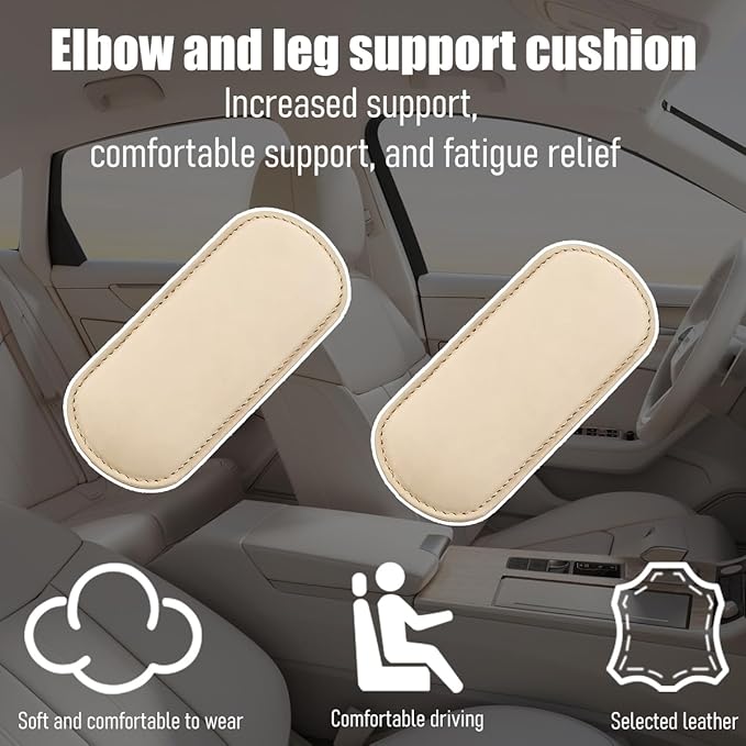Car Knee Cushion Pad, Memory Foam Microfiber Leather Vehicle Door Armrest Pillow for Leg Elbow, Comfort Automotive Center Console Knee Pad Protector, Universal for Automobile RV Truck (Beige)