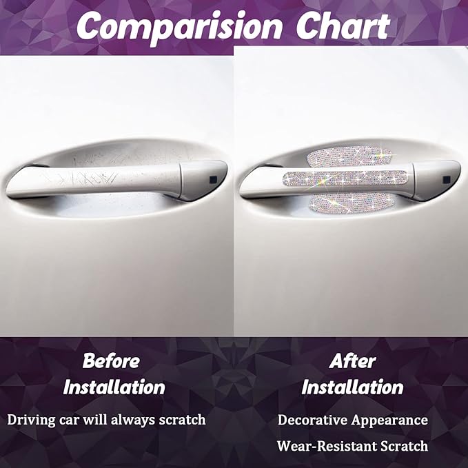 10 Pack Car Rhinestone Bling Door Handle Reflective Trim Stickers Universal Side Rear View Mirror Safety Scratch Resistant Protector Galaxy AB Set