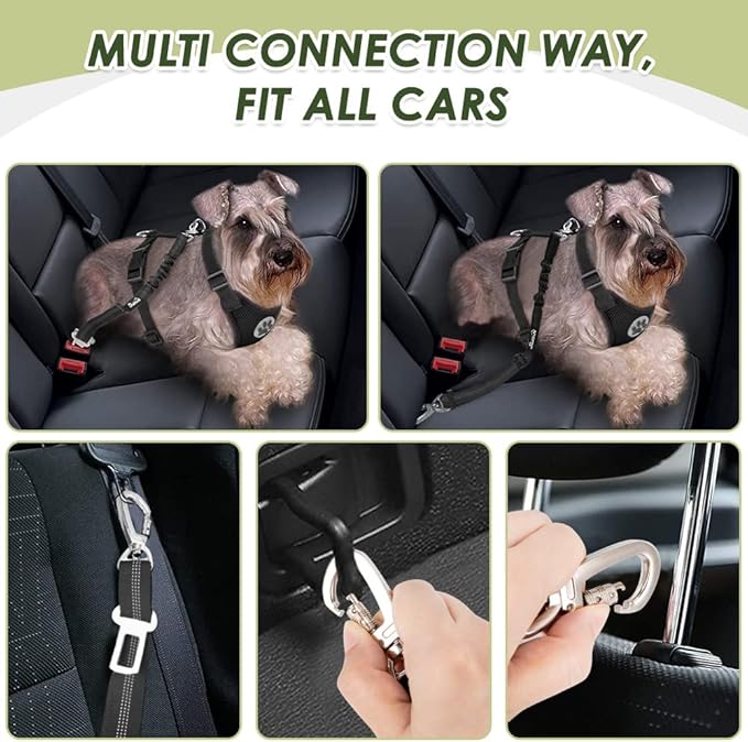 Lukovee Dog Seat Belt for Car, Adjustable Dog Car Harness for Large Medium Small Dogs, Soft Padded & Breathable Mesh Dog Seatbelt with Car Vehicle Connector Strap (Black Double Clip,Large)