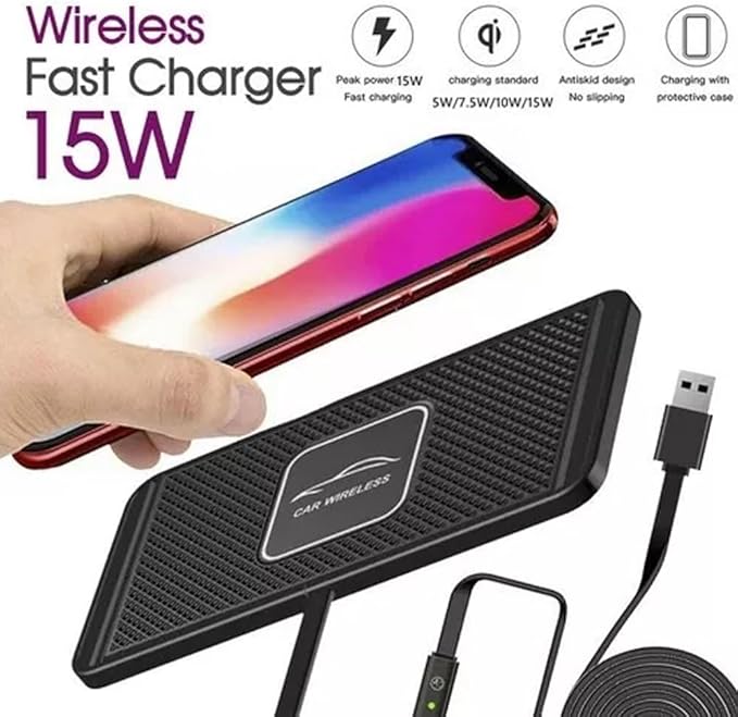 15W Non Slip Wireless Charging Mat, Wireless Charger, Wireless Car Charger Charging Pad, Fast Wireless Phone Charger or Smart Phones
