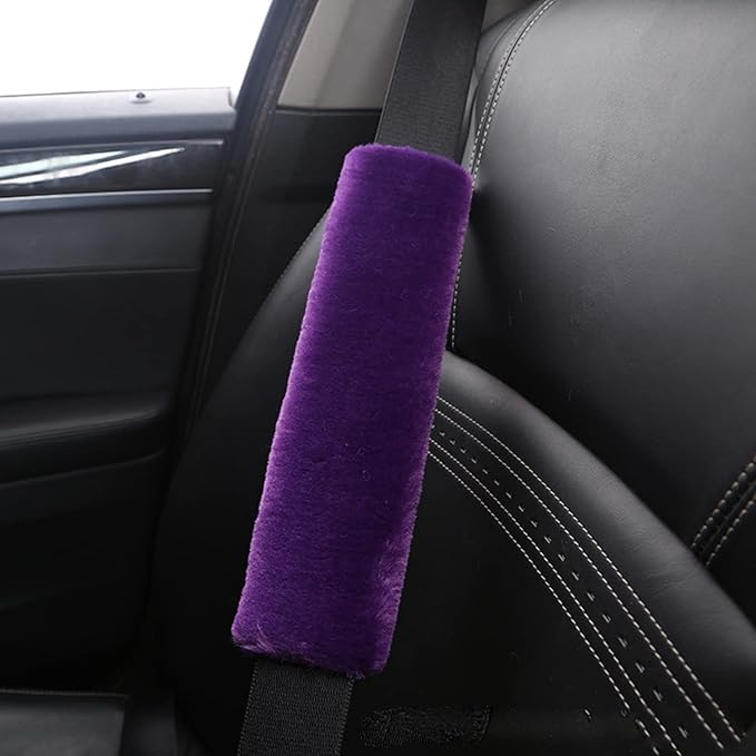1 Set 6 Pcs Fluffy Car Steering Wheel Cover & Seat Belt Shoulder Pads & Handbrake Cover & Gear Shift Cover Set & Seat Belt Shoulder Pads Faux Wool Universal Fit Car Interior Accessories (Purple)